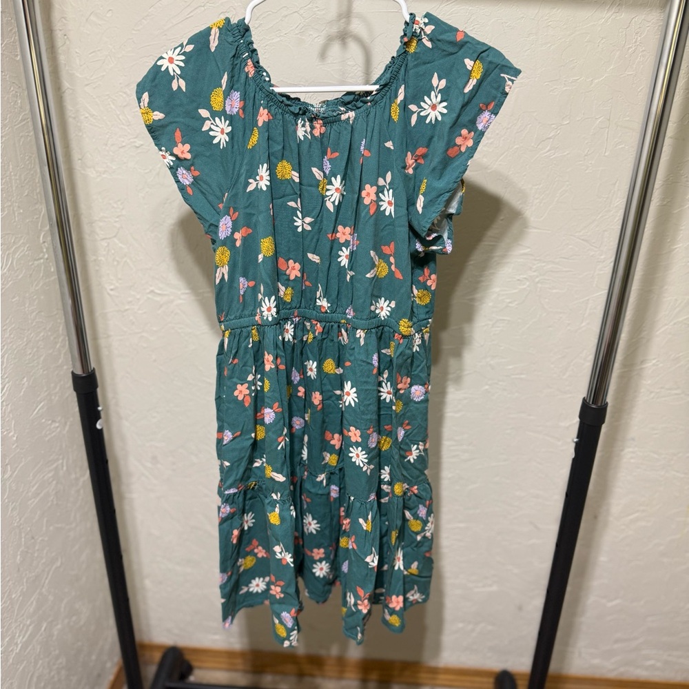 Cat & Jack Teal Green Floral Print Dress Girls XXL